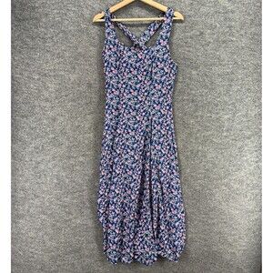 SA2 Dress Women M Medium Blue Floral Maxi Long Sleeveless Square Neck Rayon